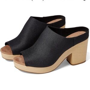 Classic TOMS Florence Platform Sandal Black Clog size 9.5 with natural heel